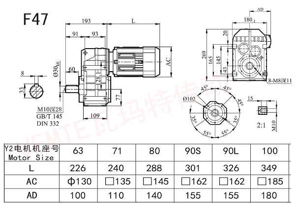 F47減速機電機安裝尺寸圖
